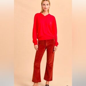 La Ligne Meridith High Rise Crop Flare Corduroy Pant in Rust